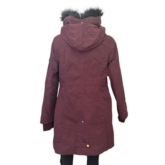 BELLE BADGLEY MISCHKA Burgundy Fleece & Faux Fur Trimmed Hooded Parka sz Medium‎ - Picture 5 of 11